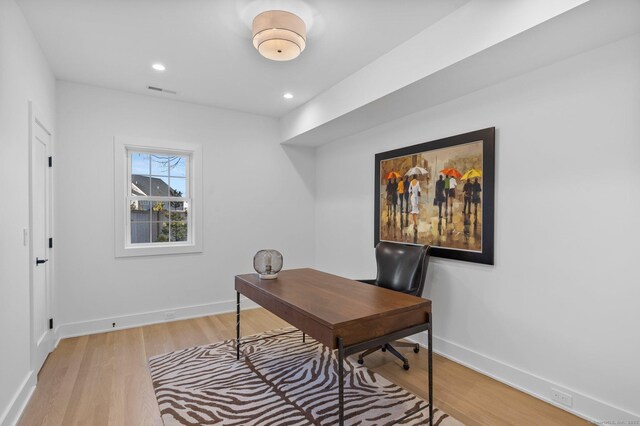 office area featuring light hardwood / wood-style floors