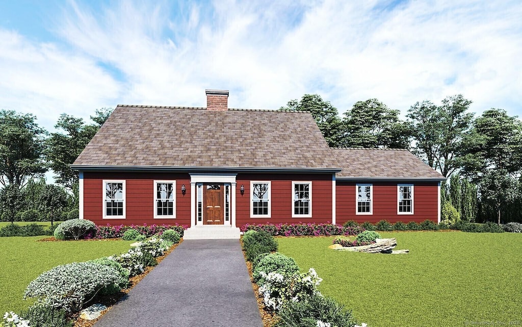 view of front of property featuring a front lawn