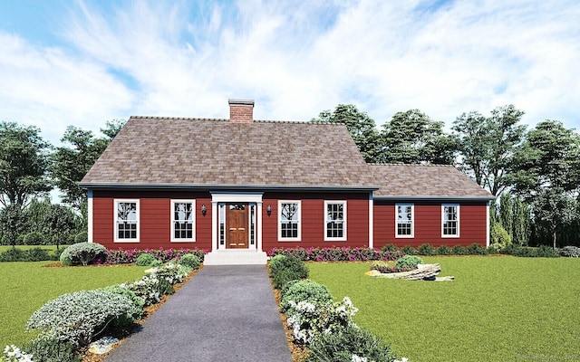 view of front of property featuring a front lawn