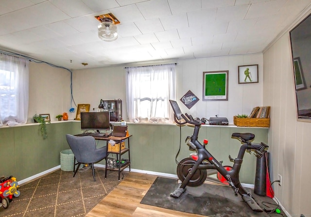 workout area featuring hardwood / wood-style floors