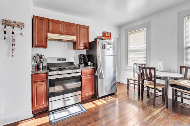 kitchen featuring wood-type flooring and appliances with stainless steel finishes