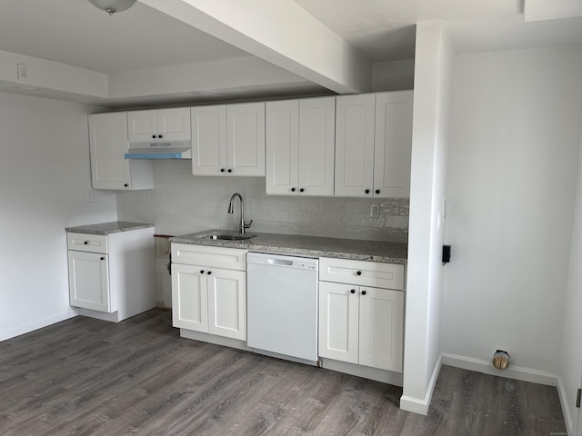 kitchen with white cabinetry, dishwasher, and sink