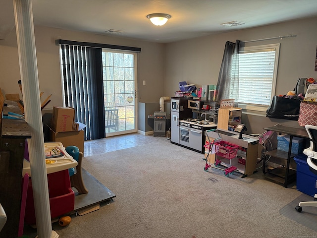 carpeted home office featuring a healthy amount of sunlight