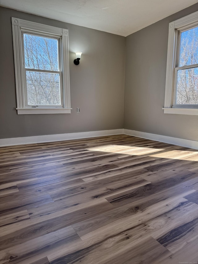 empty room with hardwood / wood-style floors and plenty of natural light