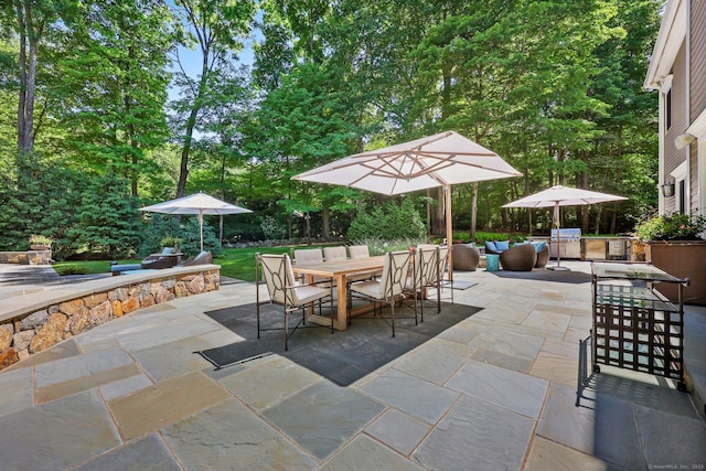 view of patio with an outdoor living space and outdoor dining space