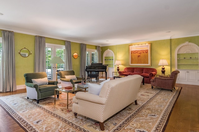 109 Elys Ferry Rd, Lyme, CT 06371 - living area with wood finished floors, ornamental molding, and french doors