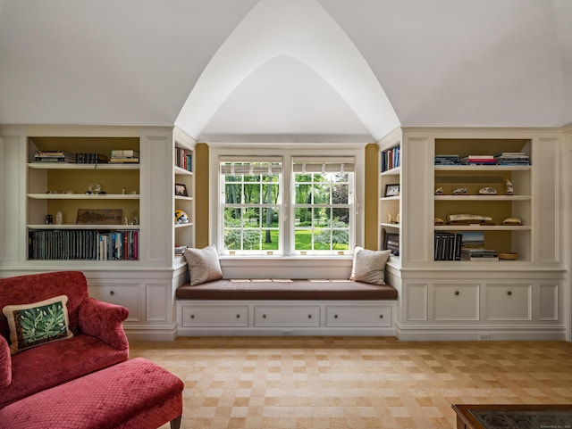 109 Elys Ferry Rd, Lyme, CT 06371 - living room featuring vaulted ceiling and built in shelves