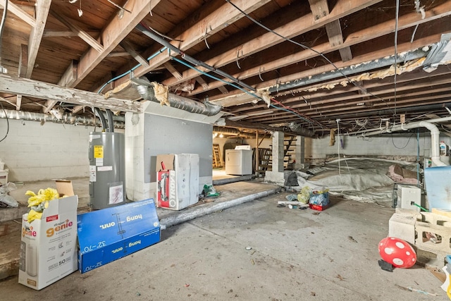 basement featuring electric water heater