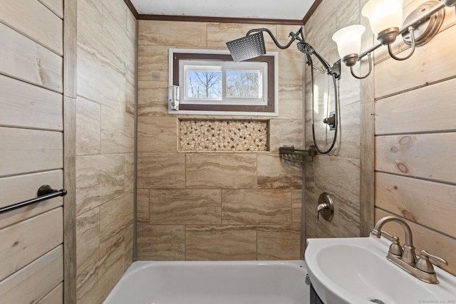 bathroom with sink and crown molding