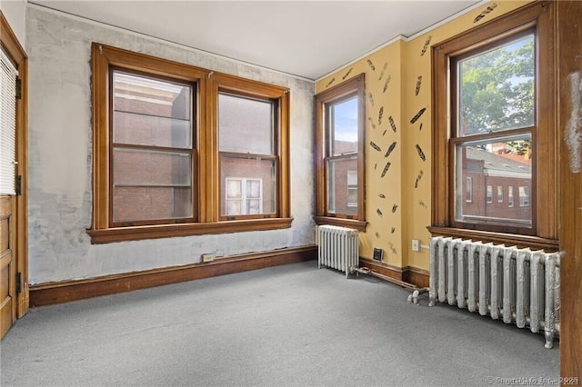 interior space with radiator and carpet