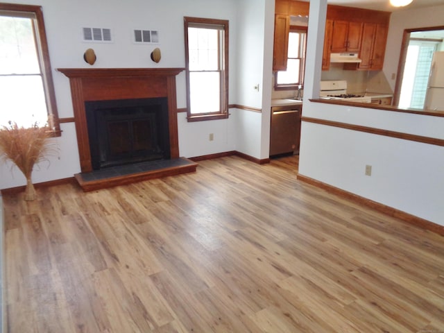 unfurnished living room featuring light hardwood / wood-style floors