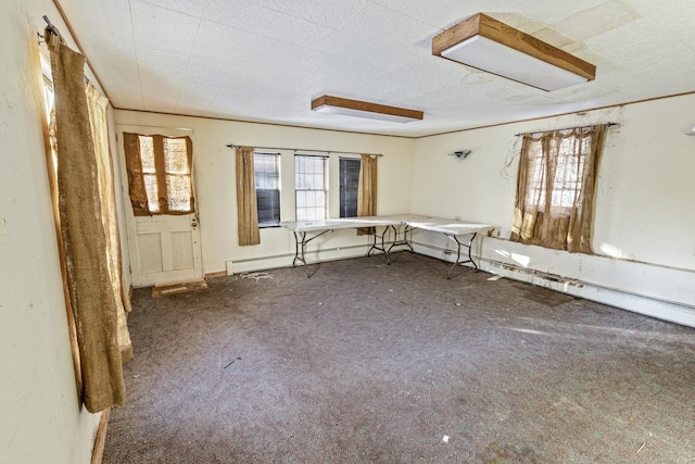 misc room with plenty of natural light, a textured ceiling, and carpet flooring