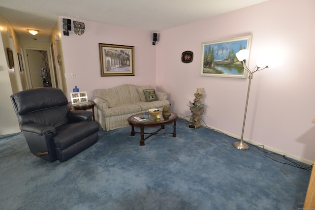 living room featuring dark colored carpet