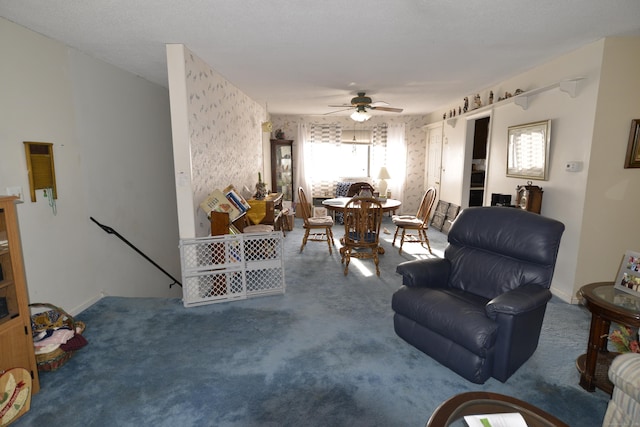 living room with ceiling fan