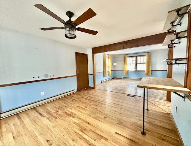 empty room featuring baseboard heating and light hardwood / wood-style flooring