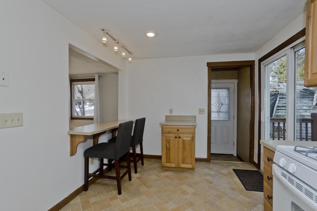 dining area featuring rail lighting