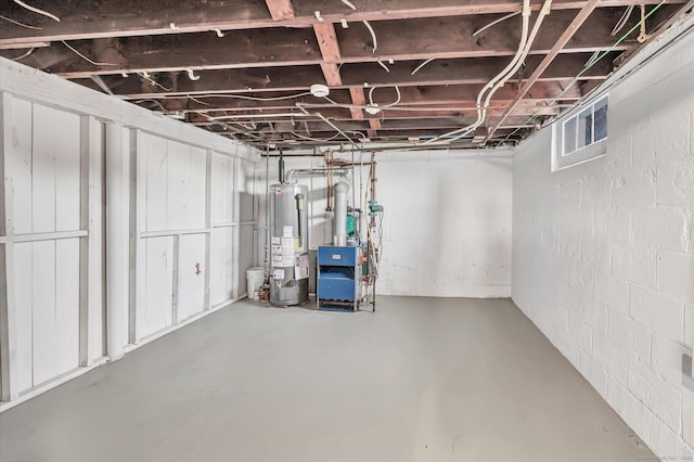 basement featuring gas water heater