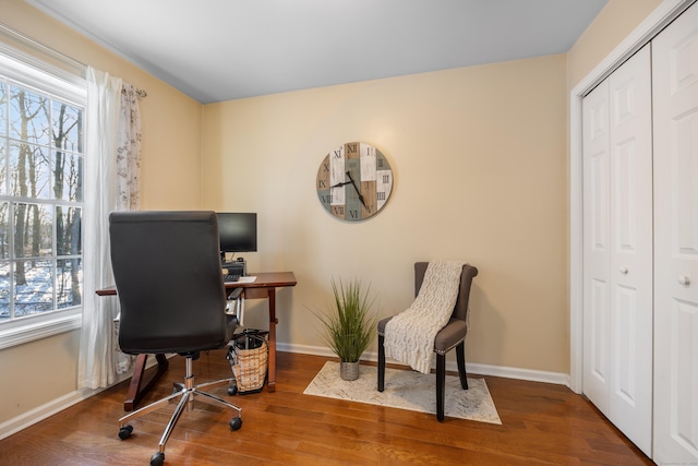 office space with hardwood / wood-style floors