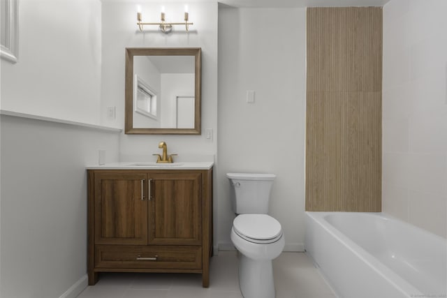 full bathroom with tile patterned flooring, vanity, washtub / shower combination, and toilet