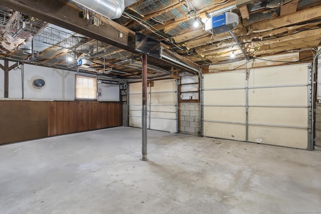 garage with a garage door opener