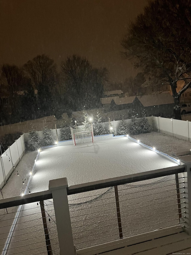 view of patio at night