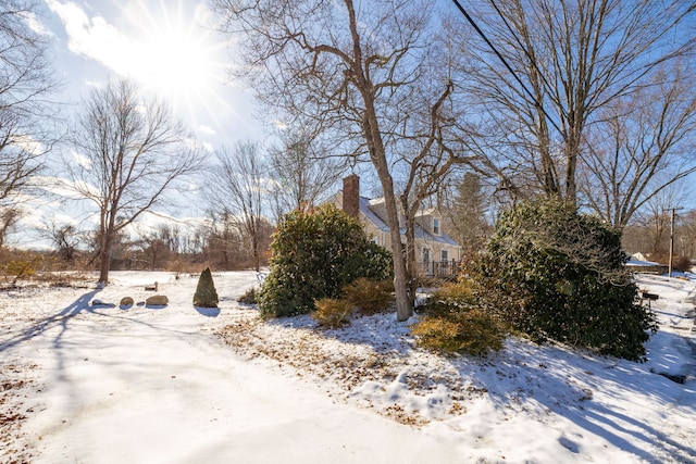 view of yard covered in snow