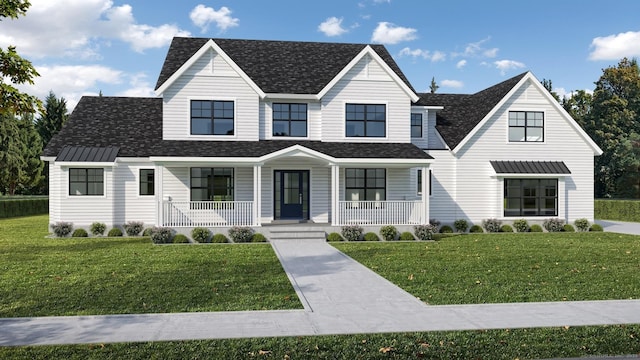 view of front of property featuring a front lawn and a porch