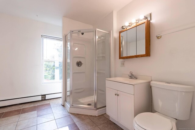 175 Main St, Winchester, CT 06098 - bathroom with vanity, a shower with shower door, tile patterned floors, and toilet
