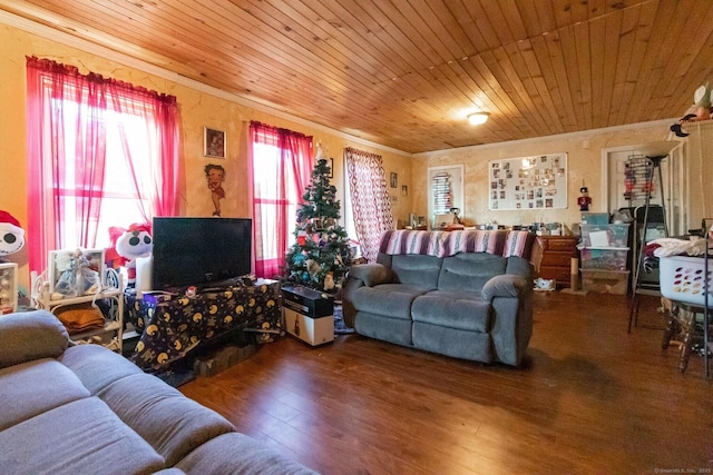 175 Main St, Winchester, CT 06098 - living room featuring hardwood / wood-style flooring, ornamental molding, and wooden ceiling