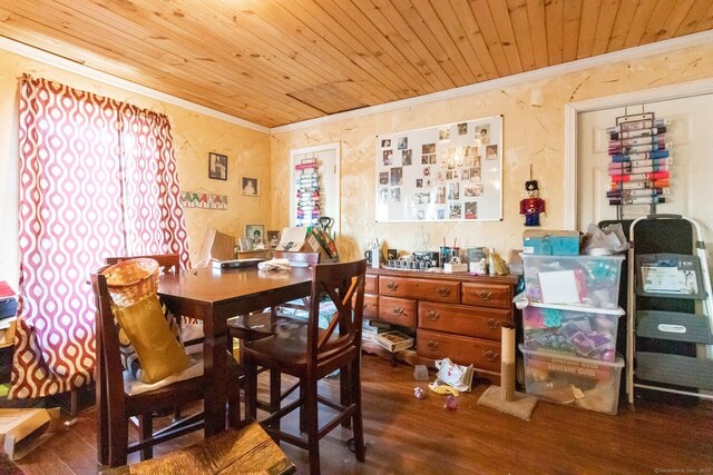 175 Main St, Winchester, CT 06098 - dining area with crown molding, wood-type flooring, and wooden ceiling