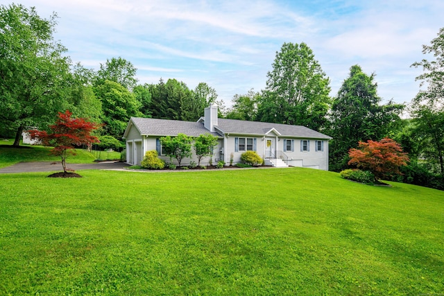 48 Bear Mountain Rd, Danbury, CT 06811 - ranch-style house featuring a chimney, driveway, a front yard, and an attached garage