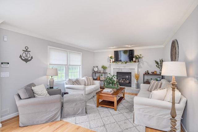48 Bear Mountain Rd, Danbury, CT 06811 - living area featuring ornamental molding, light wood-style floors, and a tile fireplace