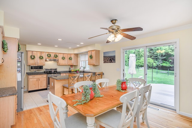 48 Bear Mountain Rd, Danbury, CT 06811 - dining space featuring light wood finished floors, a ceiling fan, and recessed lighting