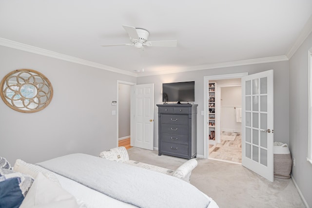 48 Bear Mountain Rd, Danbury, CT 06811 - bedroom with ornamental molding, light carpet, a ceiling fan, and a walk in closet