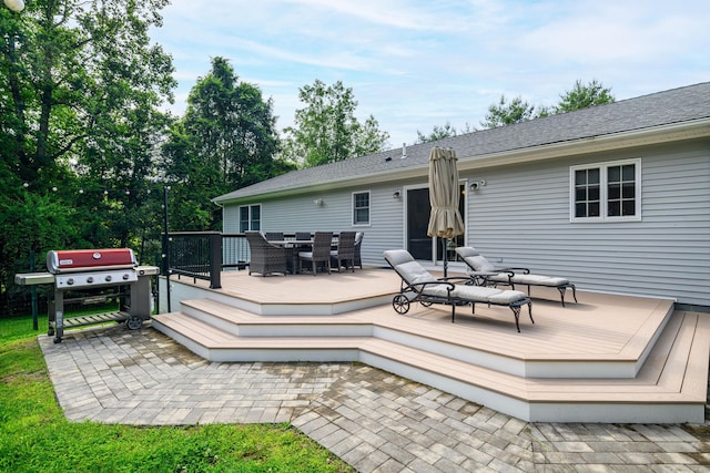 48 Bear Mountain Rd, Danbury, CT 06811 - rear view of house featuring outdoor dining area, a wooden deck, and a patio