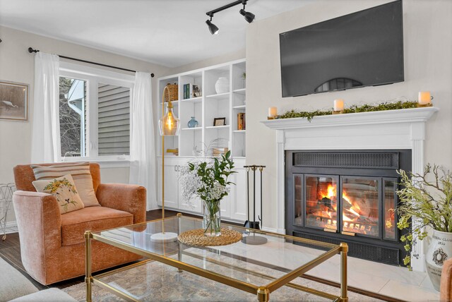 living room with rail lighting