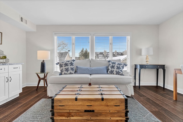 living room with dark wood-type flooring