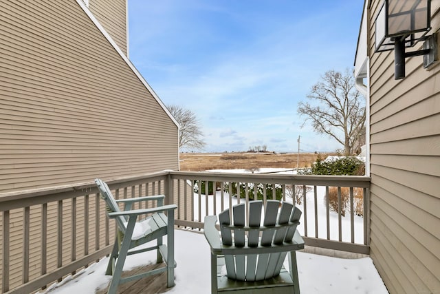 view of snow covered deck