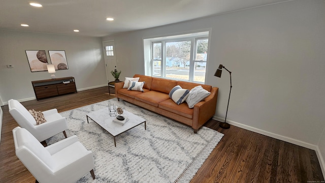 living room featuring dark hardwood / wood-style floors