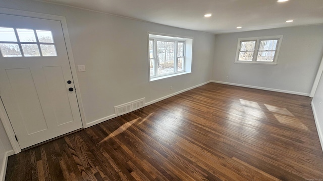 entryway with dark hardwood / wood-style floors and a wealth of natural light