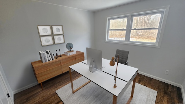 office with dark hardwood / wood-style floors