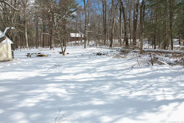 view of yard layered in snow