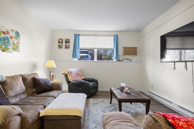 living room featuring hardwood / wood-style floors and a baseboard radiator