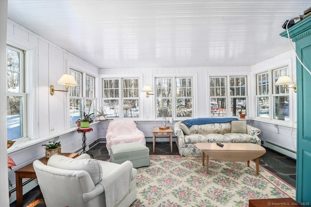 sunroom / solarium featuring a baseboard heating unit