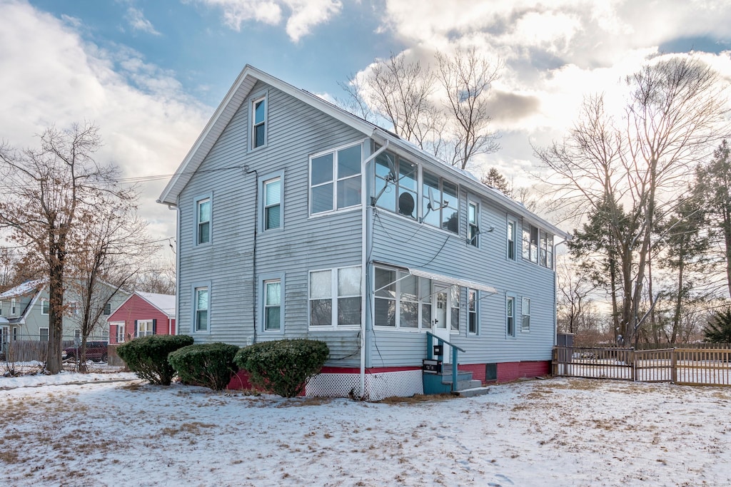 view of snow covered exterior