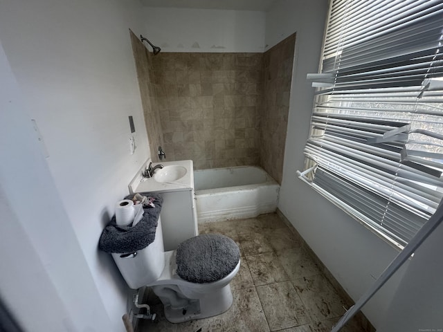 full bath with shower / washtub combination, vanity, and toilet