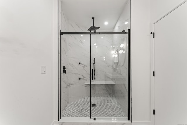 765 Durham Rd, Guilford, CT 06437 - bathroom with recessed lighting, baseboards, and a marble finish shower