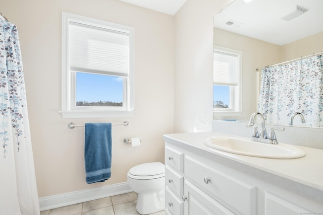 bathroom with tile patterned flooring, vanity, and toilet