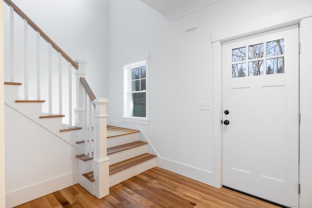 foyer with plenty of natural light and light wood-type flooring