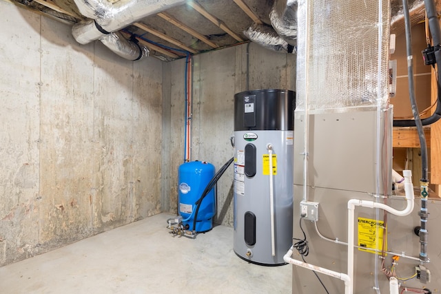 utility room featuring water heater and heating unit